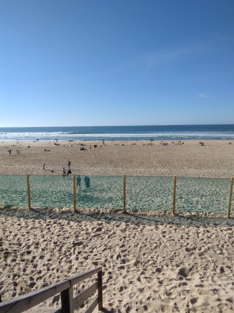 une plage avec une clôture et des gens dans l'eau dans l'établissement la réserve, à Gastes