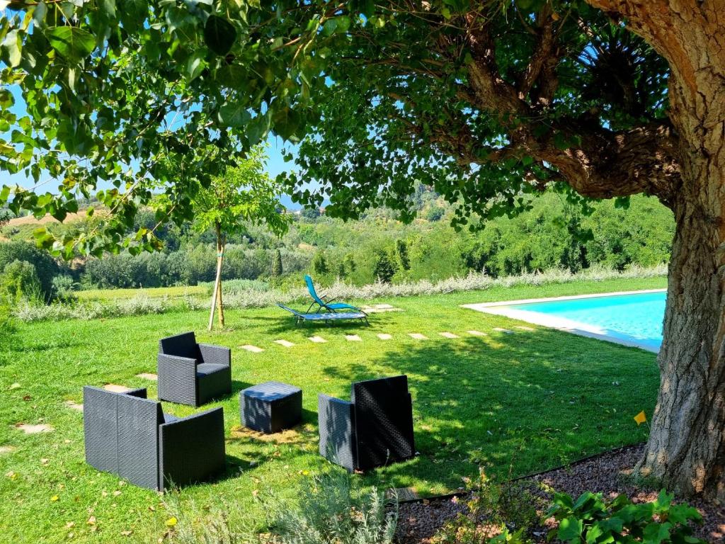 un groupe de chaises assises dans l'herbe sous un arbre dans l'établissement Villa Lorenzana, à Lorenzana 8 autres photos