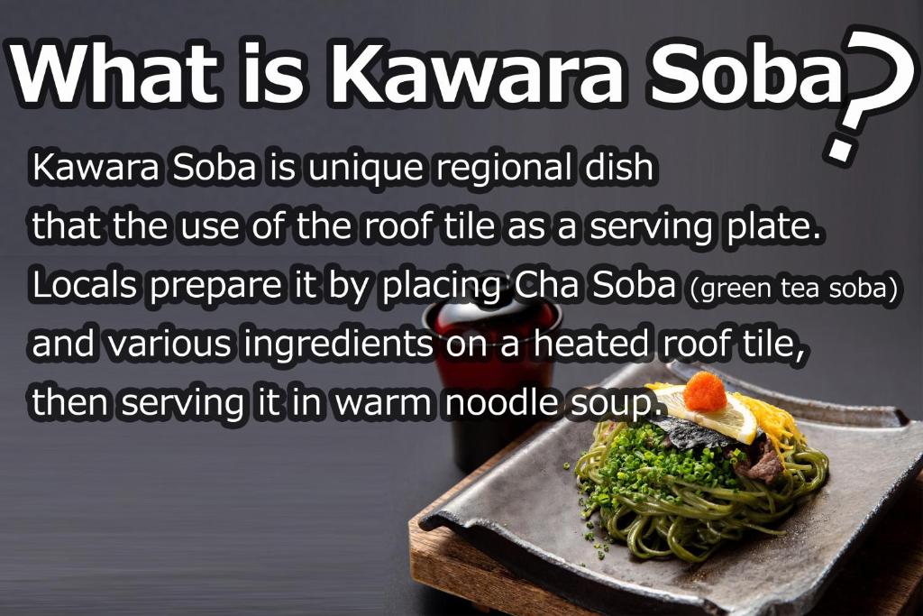 un panneau qui dit que la sauce kwanza est un plat régional unique dans l'établissement Kotengu Sanroji, à Shimonoseki