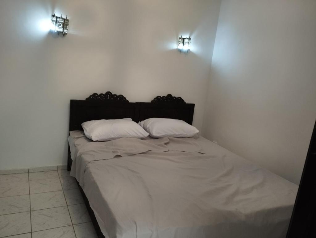 un lit dans une chambre avec deux oreillers dessus dans l'établissement Riad Benhammou1, à Marrakech