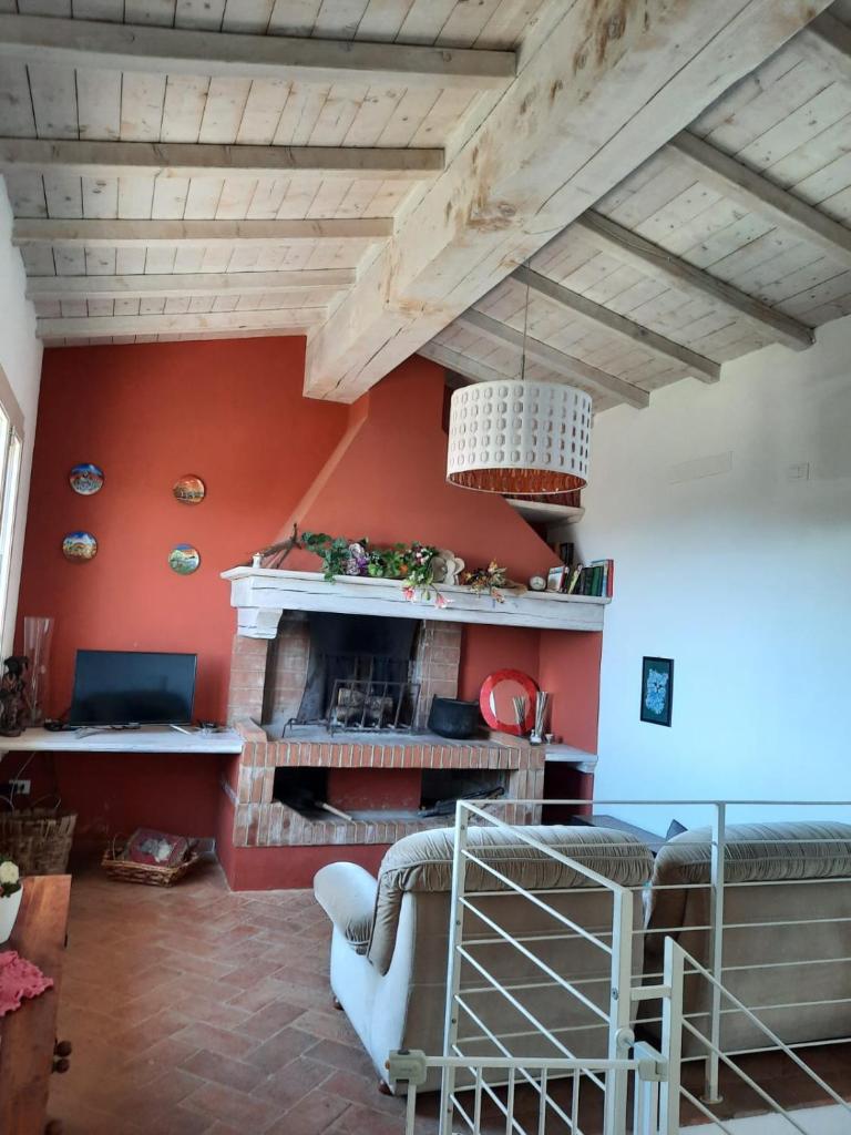 un salon avec un canapé et une cheminée dans l'établissement Podere San Martino, à Buti