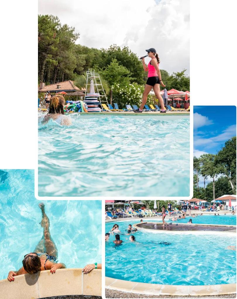 un collage de photos d'une piscine dans l'établissement Mobilhome confort, à Bias