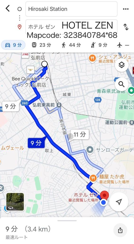 une carte du tracé proposé pour l'hôtel projeté dans l'établissement HOTEL ZEN-Adult Only, à Hirosaki