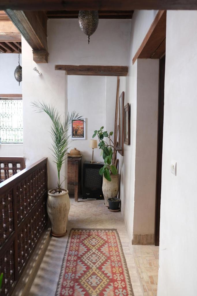 un couloir avec deux plantes en pot dans une maison dans l'établissement Dar Rafti, à Fès 23 autres photos