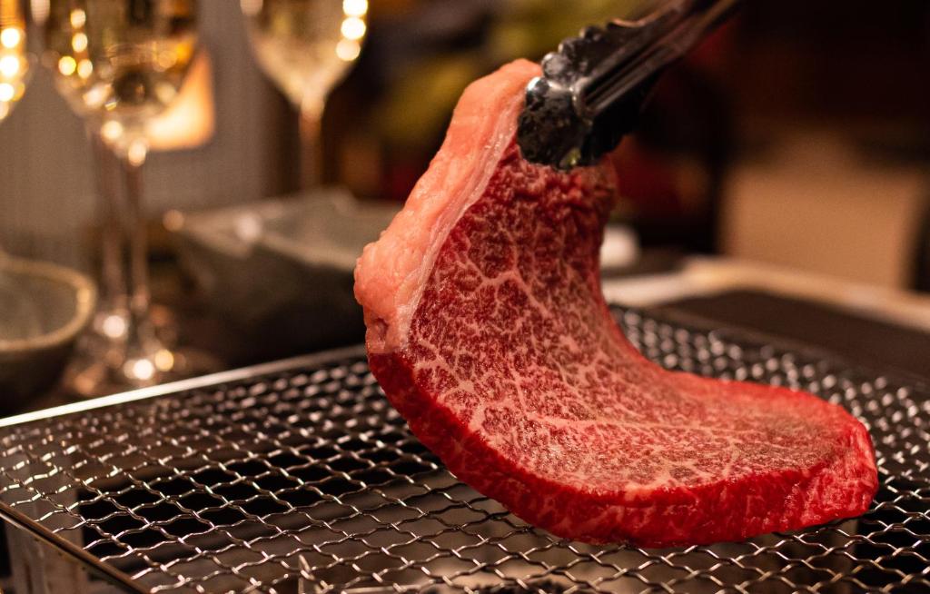 un morceau de viande posé sur une table dans l'établissement The TOJIBA 松川館, à Takayama
