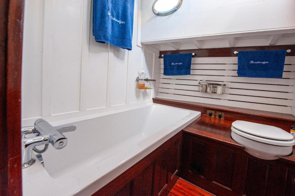 une salle de bain avec un lavabo blanc et des toilettes dans l'établissement Yacht KARABOUDJAN, à Saint-Malo