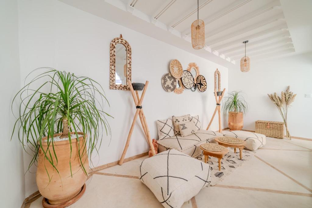 une pièce remplie de nombreuses plantes en pot dans l'établissement Riad Zemzem Au Coeur de la medina Petit dejeuner, à Marrakech 37 autres photos