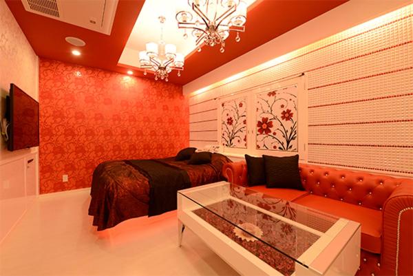 un salon avec un canapé et un lit dans l'établissement H-SEVEN TOYAMA (Adult Only), à Takaoka