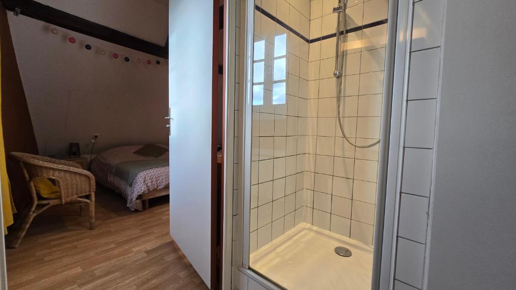 une salle de bain avec douche et baignoire dans l'établissement Gite familiale avec piscine Hunawihr - Ribeauvillé, à Hunawihr