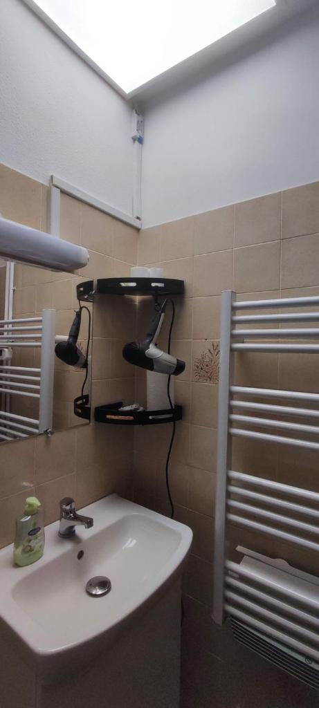 une salle de bain avec un lavabo et un miroir dans l'établissement Superdevoluy545S, 6 places, été et hiver, pied des pistes, plein sud, à Saint-Étienne-en-Dévoluy