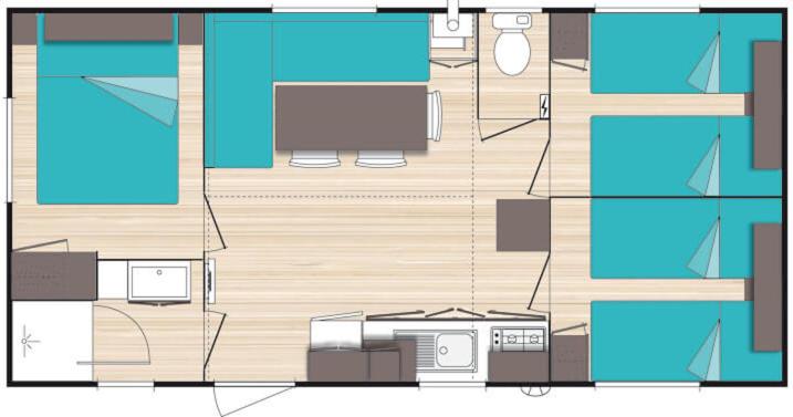 un plan d'étage d'un bâtiment bleu dans l'établissement M,H CONFORT PARIS, 3 Chbr 6 Pers, RER C 40 min piscine 600VOR, à Saint-Chéron