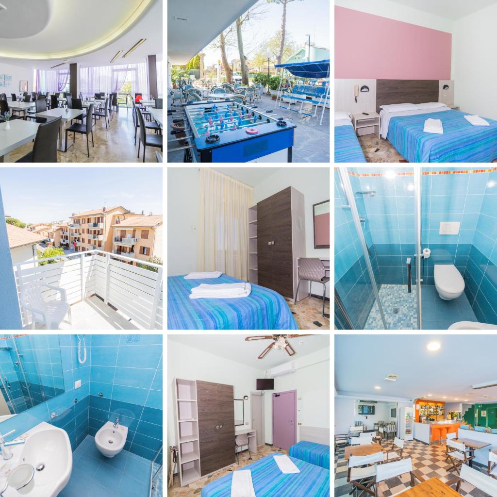 un collage de photos d'une chambre d'hôtel dans l'établissement Hotel Mirage, à Bellaria-Igea Marina