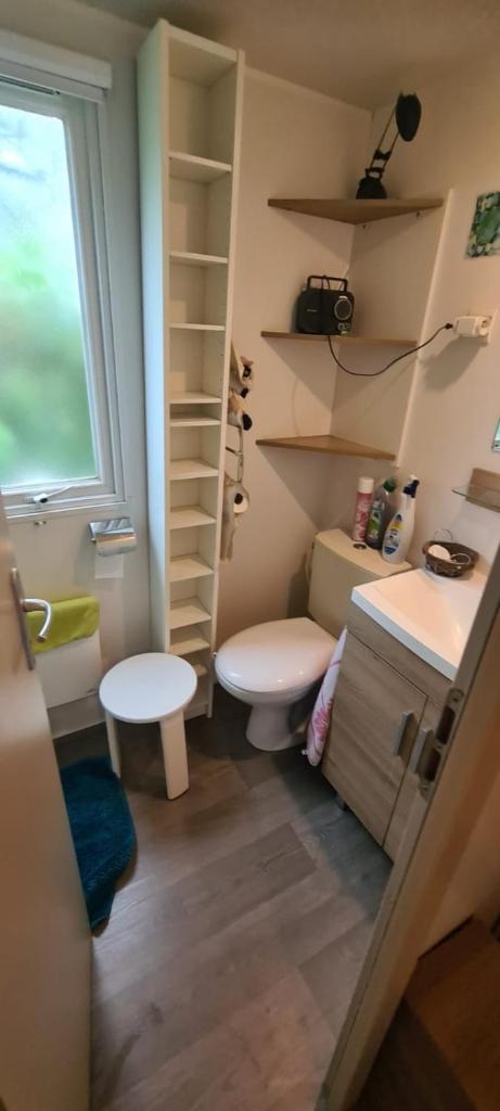 une petite salle de bain avec toilettes et lavabo dans l'établissement ESTEREL le Montourey FRÉJUS, à Fréjus