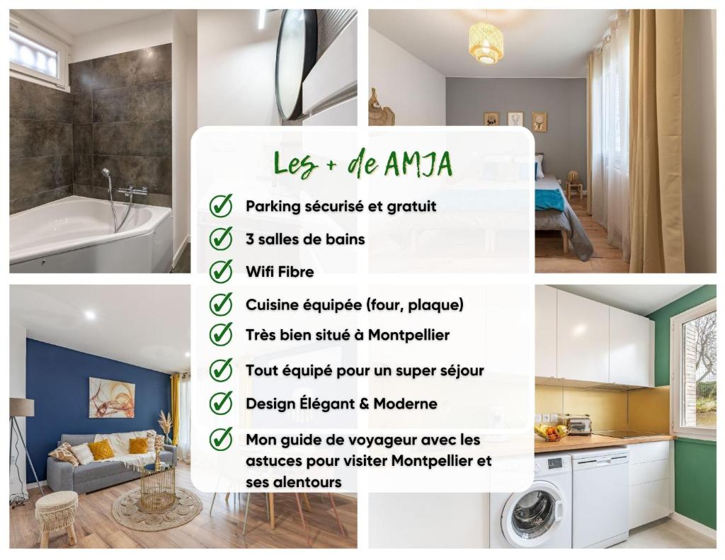 AMJA Proche clinique Saint-Roch apt 3 chambres 3 salles de bain parking gratuit idéal famille groupe coworking 10 min centre ville 10 min plage 5 min sortie autoroute 3
