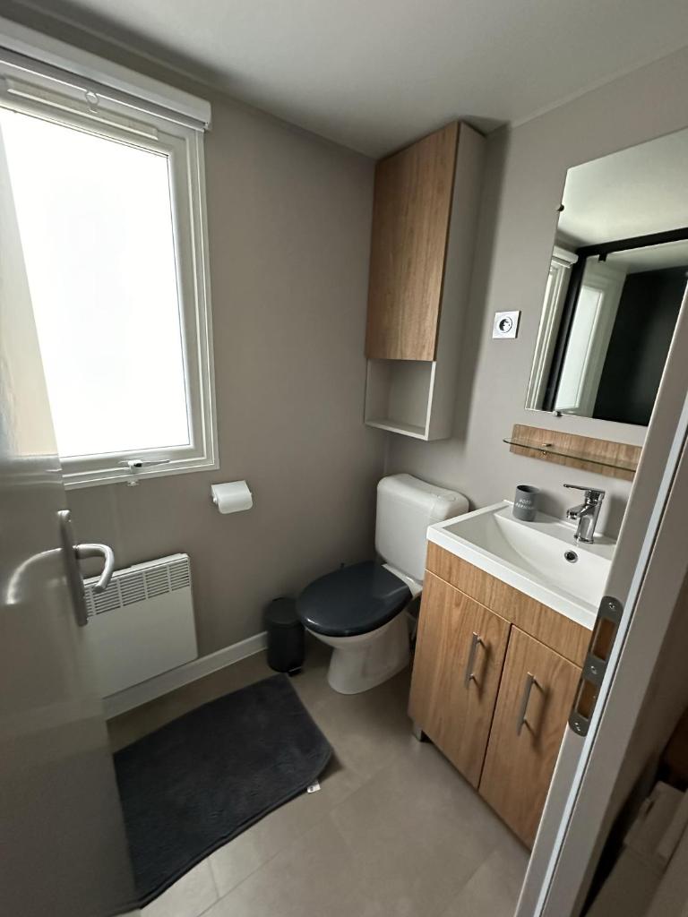 une salle de bain avec toilettes, lavabo et fenêtre dans l'établissement Natuara - L'écrin du Ferret, à Lège-Cap-Ferret