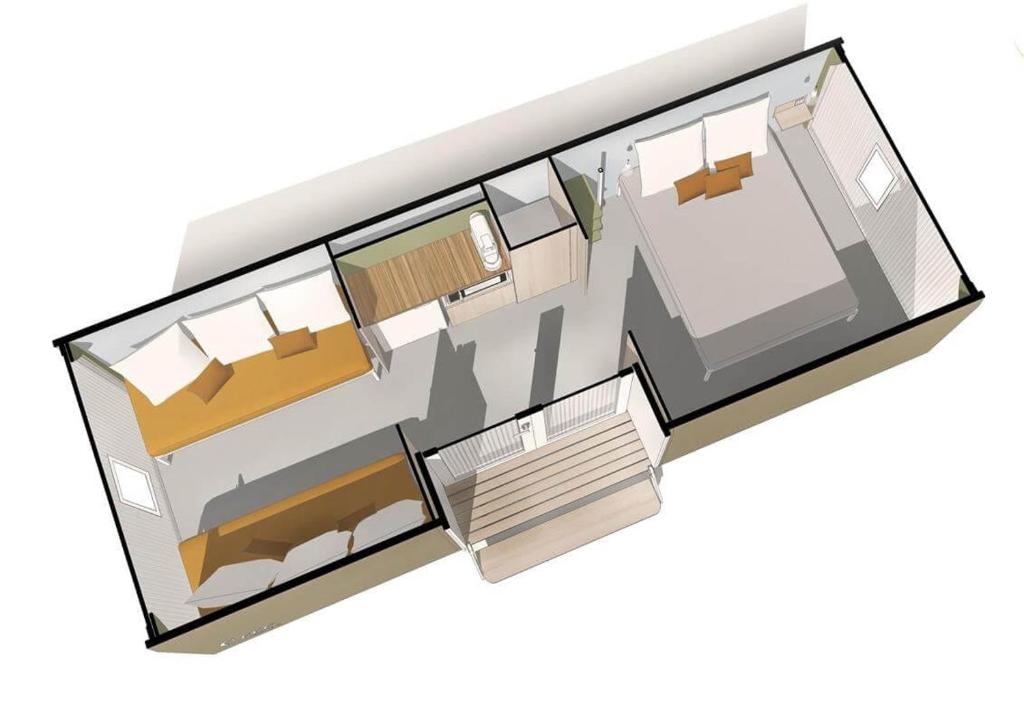 un aménagement de la petite maison dans l'établissement Camping Du Lion, à Bourg-Saint-Andéol