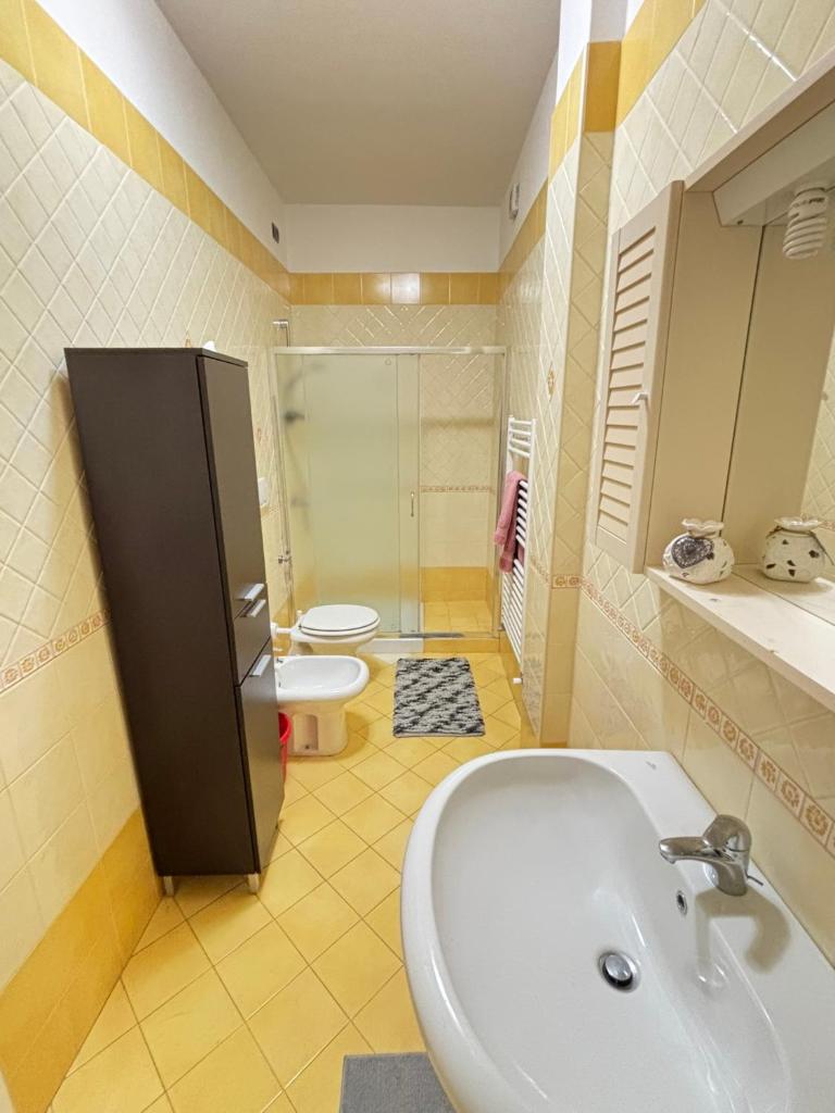 une salle de bain avec un lavabo et des toilettes dans l'établissement Rosa Virginia Apartment, à Gallipoli 24 autres photos