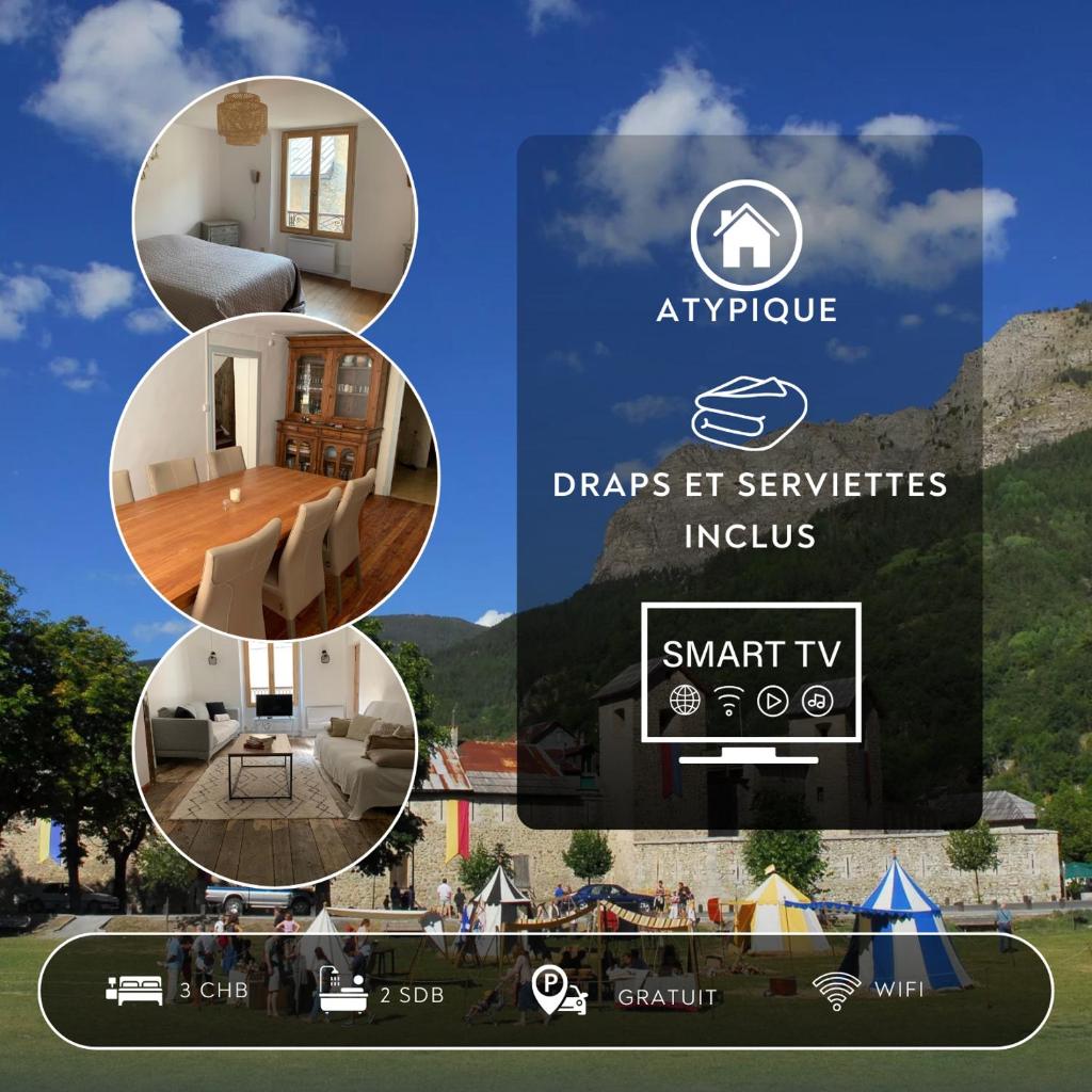 un collage de photos d'une maison dans l'établissement Maison familiale des remparts, à Colmars