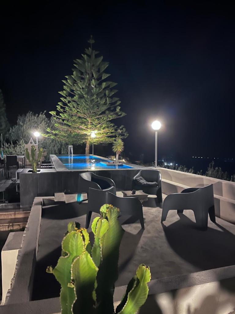 un cactus est assis sur un patio la nuit dans l'établissement Villa Francesca - Manfredi Homes&Villas, à Monte SantʼAngelo
