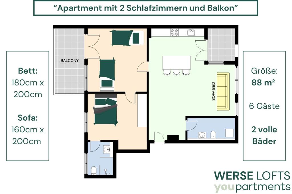 88 QM - Exklusiv & Top angebunden - Werse Loft by youpartments 7