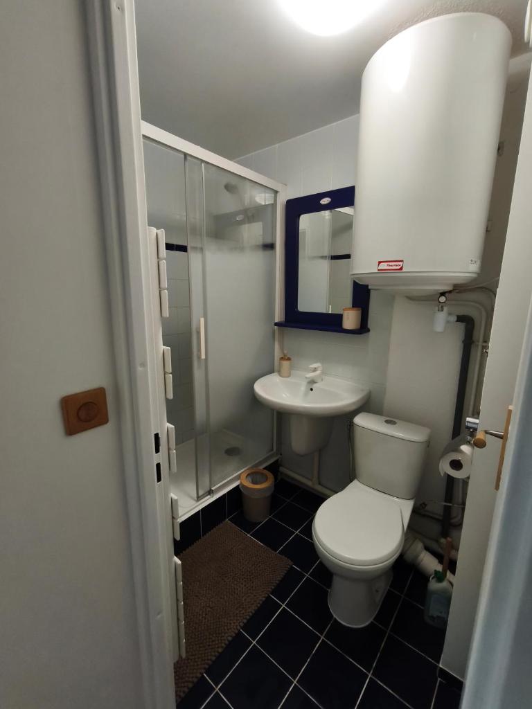 une petite salle de bain avec toilettes et lavabo dans l'établissement Prapoutel, à Prapoutel 7 autres photos