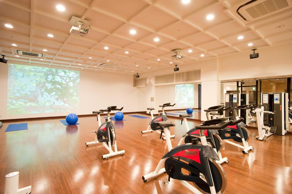 - une salle de sport avec un ensemble d'équipements d'exercice dans l'établissement Lake Shikotsu Tsuruga Resort Spa Mizu no Uta, à Chitose