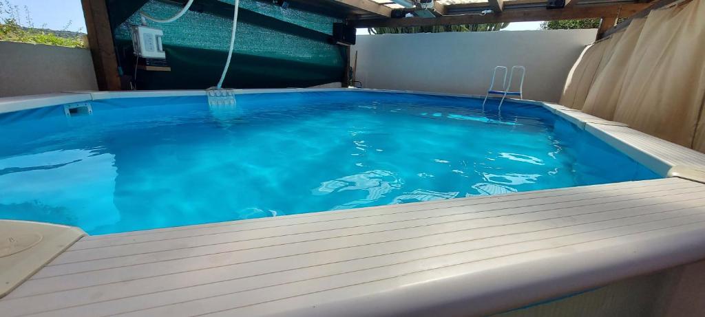 une piscine avec de l'eau bleue dans une maison dans l'établissement Villa Marzamemi Beach, à Marzamemi