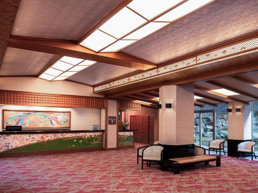 un rendu du hall d'un hôtel dans l'établissement Yumoto Kanko Hotel Saikyo, à Nagato