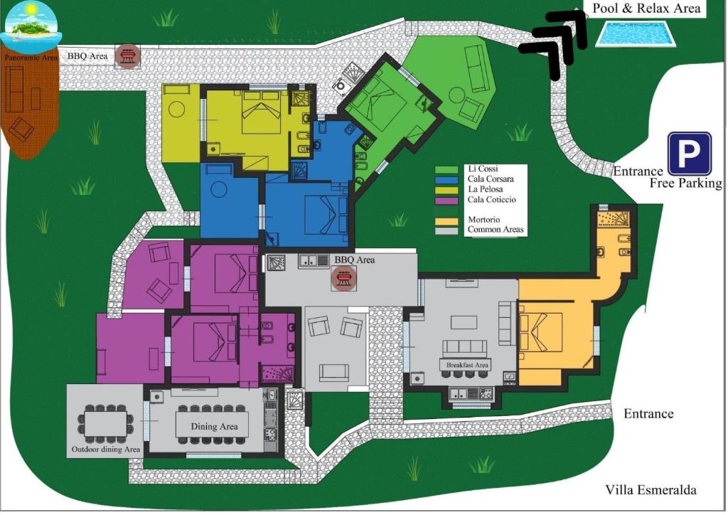 un plan d'étage d'une maison dans l'établissement Villa Esmeralda, à Costa Paradiso