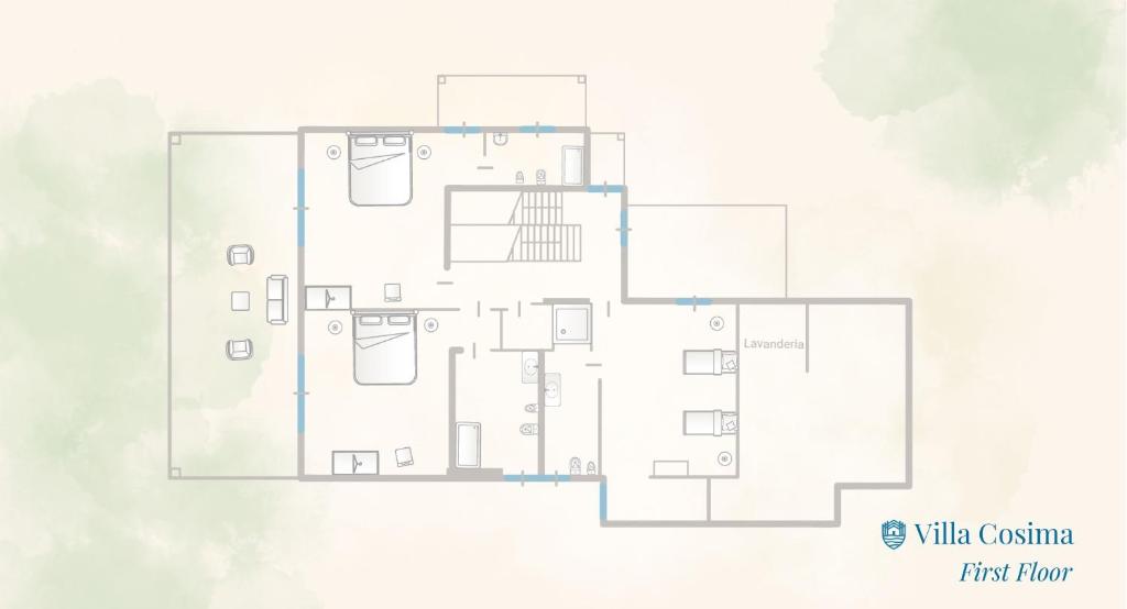 un plan d'étage du premier étage de la villa constanza dans l'établissement Villa Cosima in Bellagio with Private Pool by Rent All Como, à Bellagio