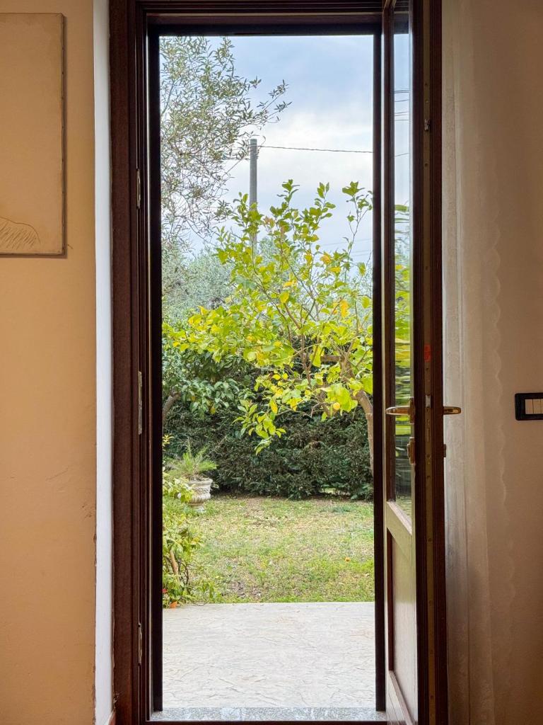 d'une porte ouverte avec vue sur le jardin. dans l'établissement Casa dello Psiconauta - Atelier con giardino mediterraneo, à San Vito Chietino