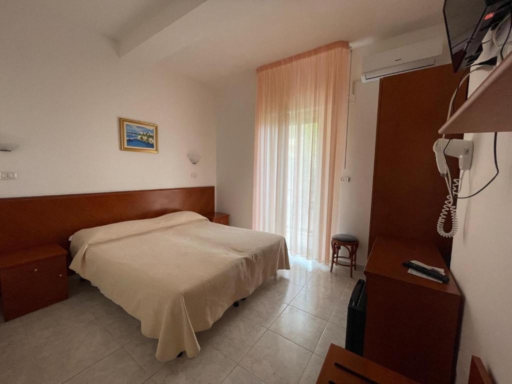 une chambre d'hôtel avec un lit et une fenêtre dans l'établissement Hotel Ponte, à Vieste