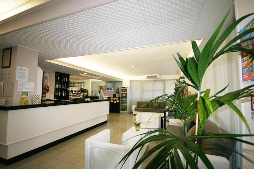 un restaurant avec un comptoir et une plante en pot dans l'établissement Hotel Senyor, à Rimini