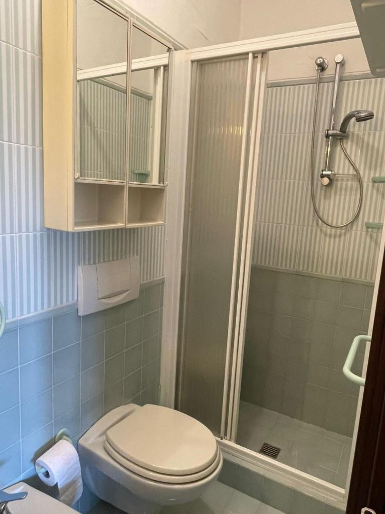 une salle de bain avec toilettes et douche dans l'établissement Villa Daina Liscia di Vacca, à Liscia di Vacca