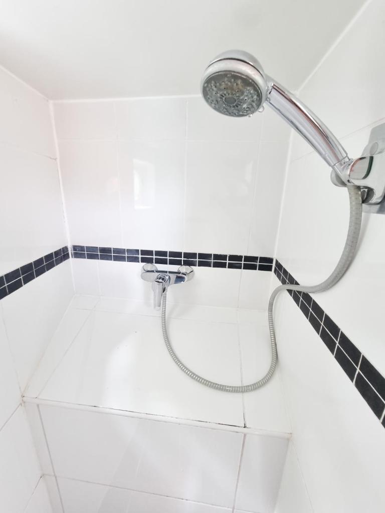 une douche avec pommeau de douche dans une salle de bain dans l'établissement EXIGEHOME - Péniche 120 m2 en bord de Seine calme et verdoyant, à Le Port-Marly 19 autres photos