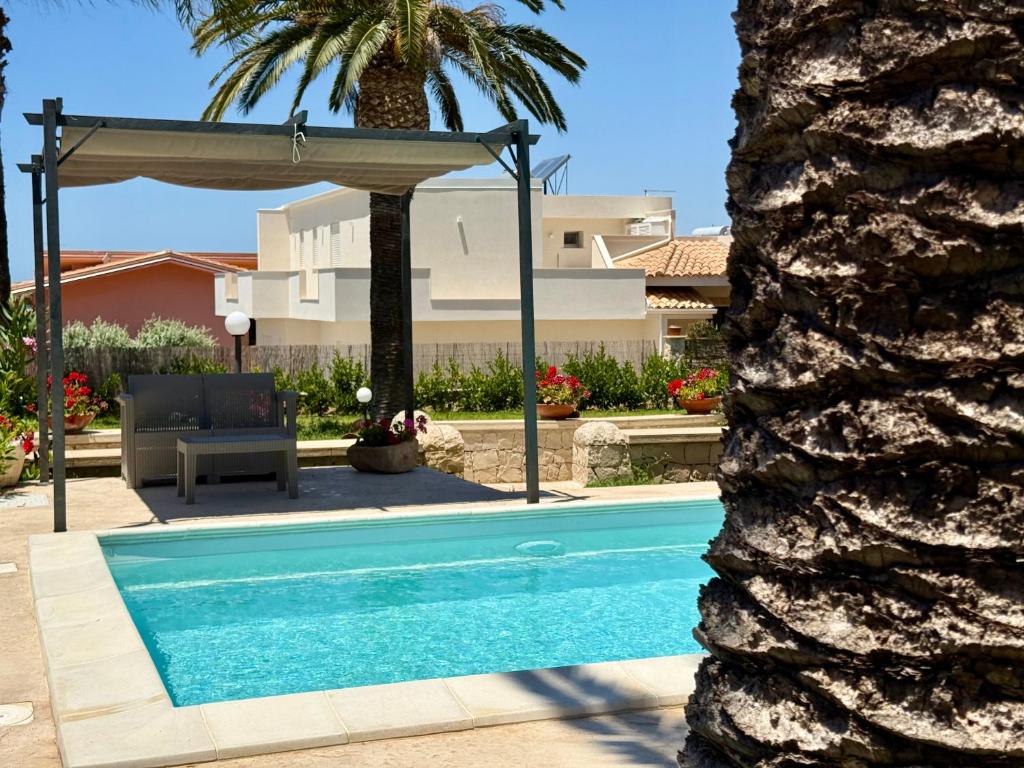 une villa avec piscine et palmier dans l'établissement Villa Urùca, à Cava dʼAliga