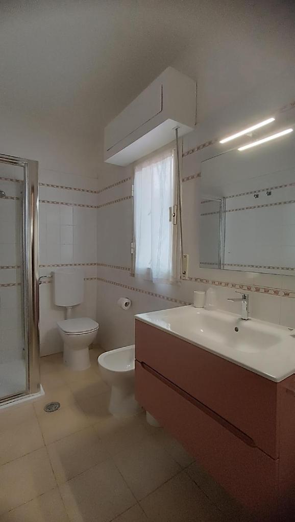 une salle de bain avec un lavabo et des toilettes et un lavabo dans l'établissement Residence Airone, à Orbetello 32 autres photos