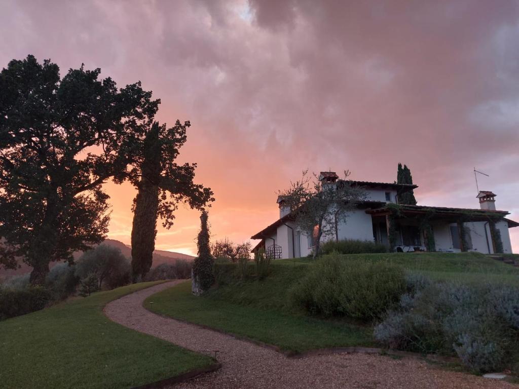 une maison au sommet d'une colline avec une route dans l'établissement Il Poggio - Luxury villa in Tuscany, à Cetona
