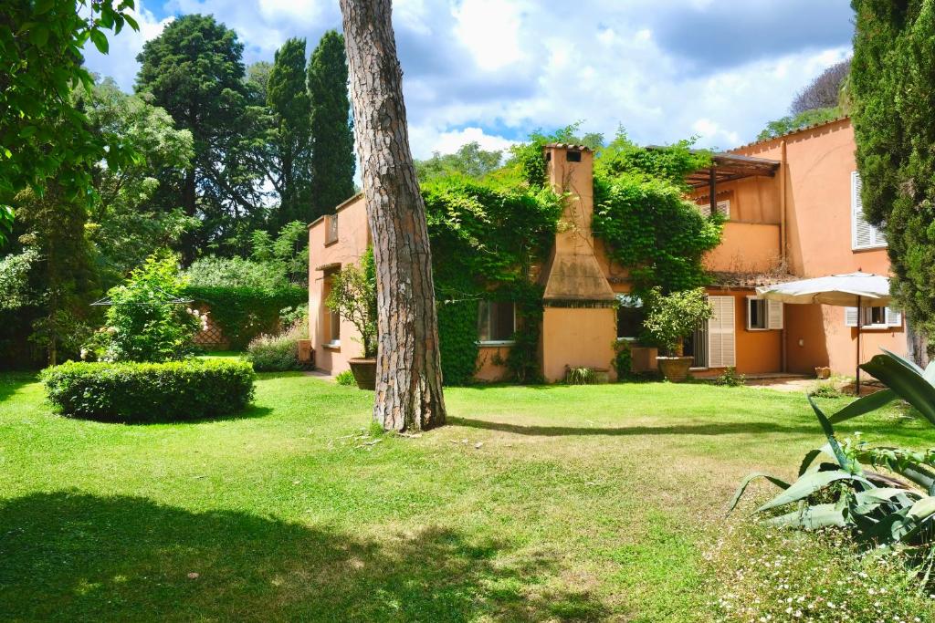 une vieille maison avec un arbre dans la cour dans l'établissement Luxury Villa - Appia Antica, à Rome