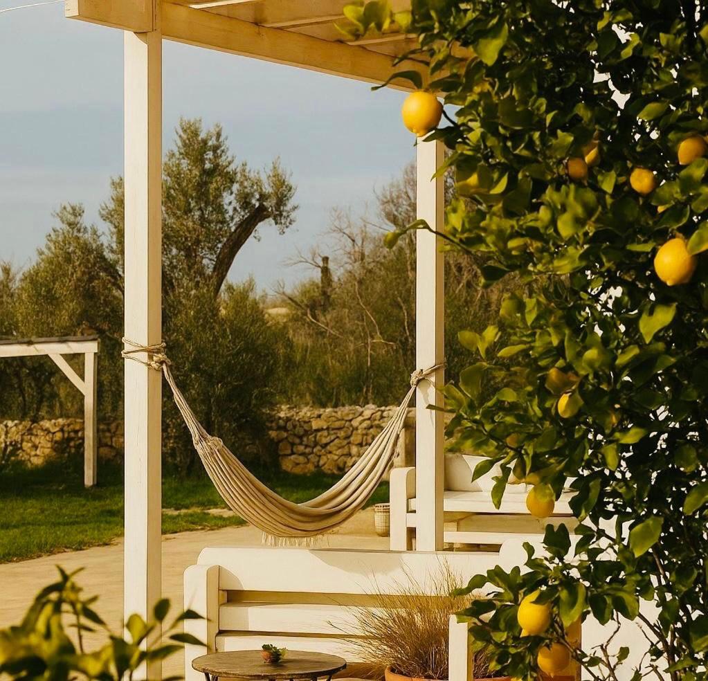 un hamac sur un gazebo avec un oranger dans l'établissement Casina del mandorlo Private Pool, à Maglie