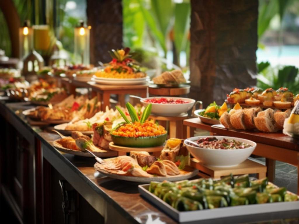 un buffet composé de nombreux plats dans l'établissement LiVEMAX RESORT Kyotango Sea Front, à Kyōtango