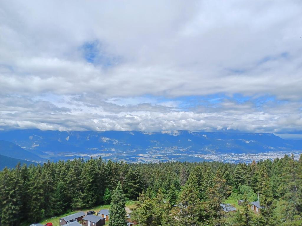 une vue sur une forêt avec des maisons et des arbres dans l'établissement Résidence l'Ecrin des Neiges, à Chamrousse 25 autres photos