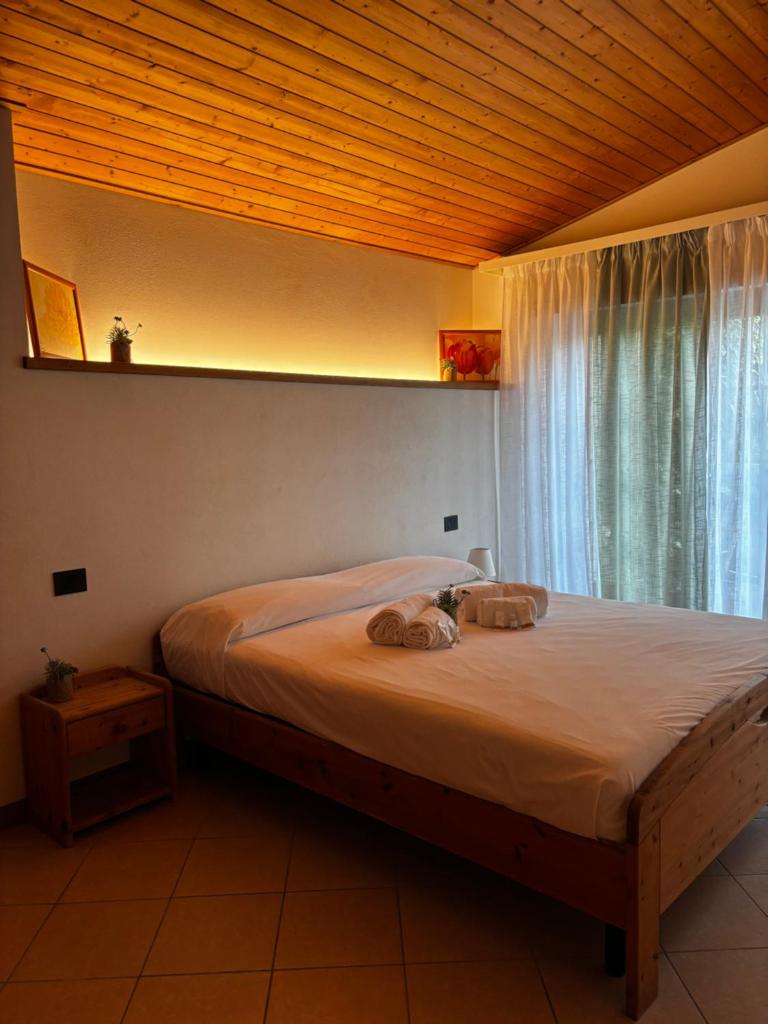 une chambre avec un grand lit avec une fenêtre dans l'établissement Villa delle Agavi, à Costermano sul garda