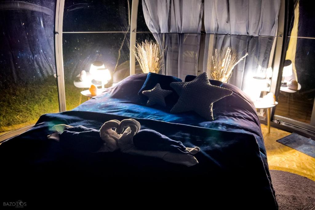 - une chambre dotée d'un lit avec deux cygnes dans l'établissement Dôme Atmo'sphère, la tête dans les étoiles avec accès piscine, à Saint-Évarzec