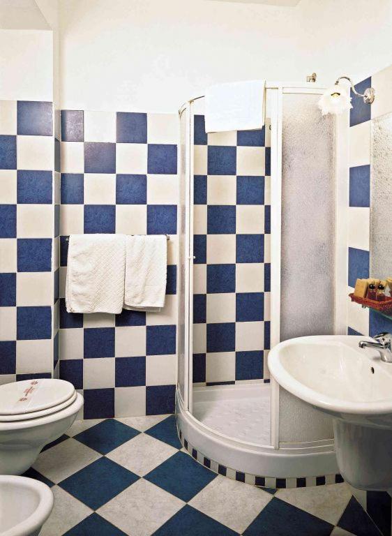 une salle de bain avec une douche, des toilettes et un lavabo dans l'établissement Hotel San Gaetano, à Grisolia