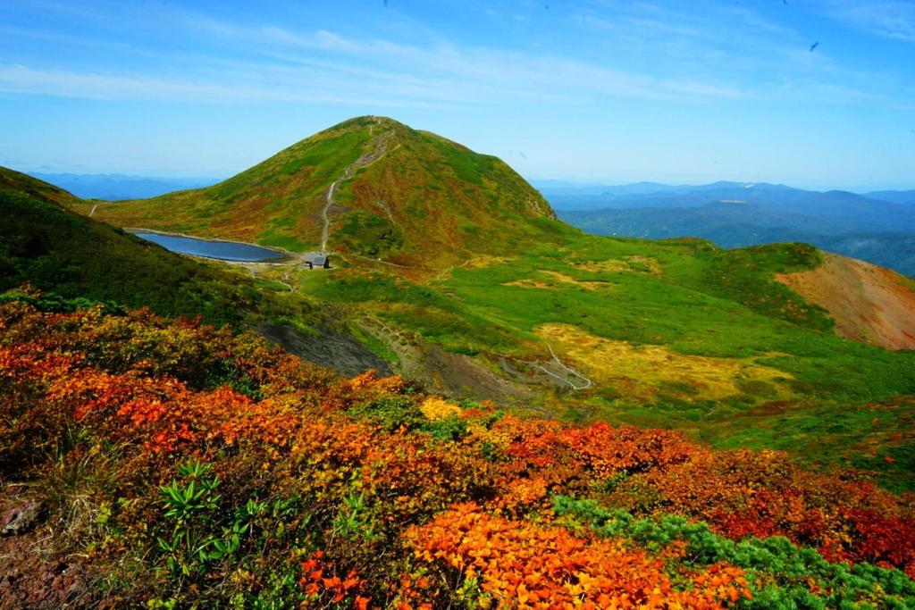 Une montagne avec une route au sommet dans l'établissement KAMENOI HOTEL Tazawako, à Senboku