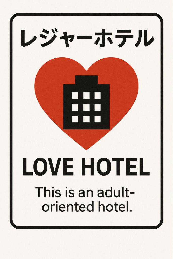un panneau indiquant « love hotel » : c'est un hôtel réservé aux adultes dans l'établissement フラン, à Iwamizawa