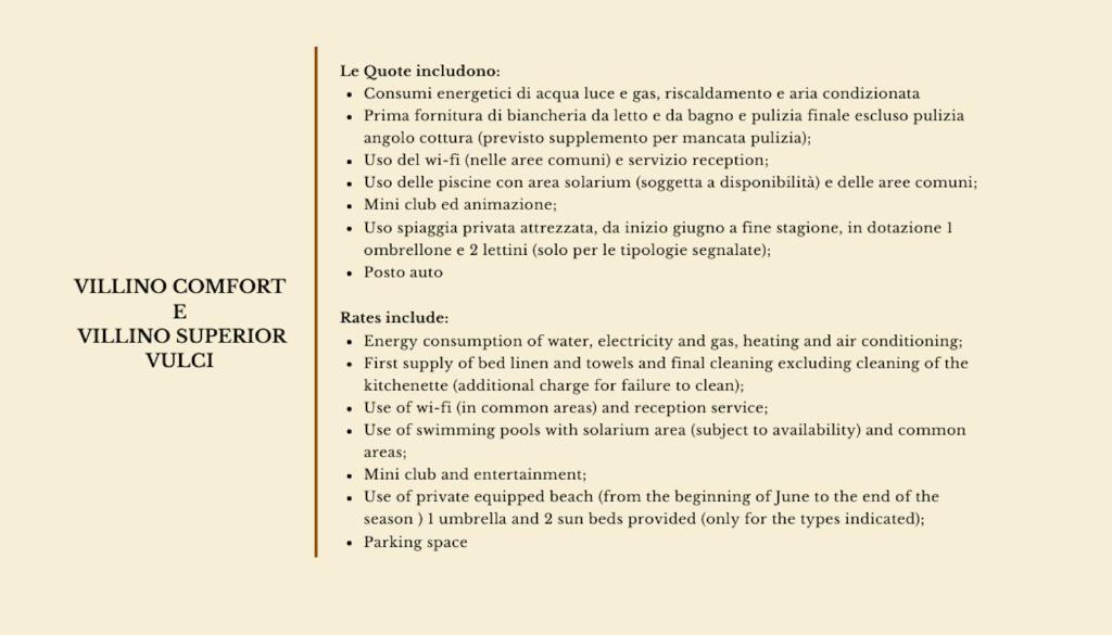 Capture d'écran d'une page d'un document dans l'établissement ISA-Village with swimming-pool and private equipped beach in Montalto Marina, à Torre di Montalto