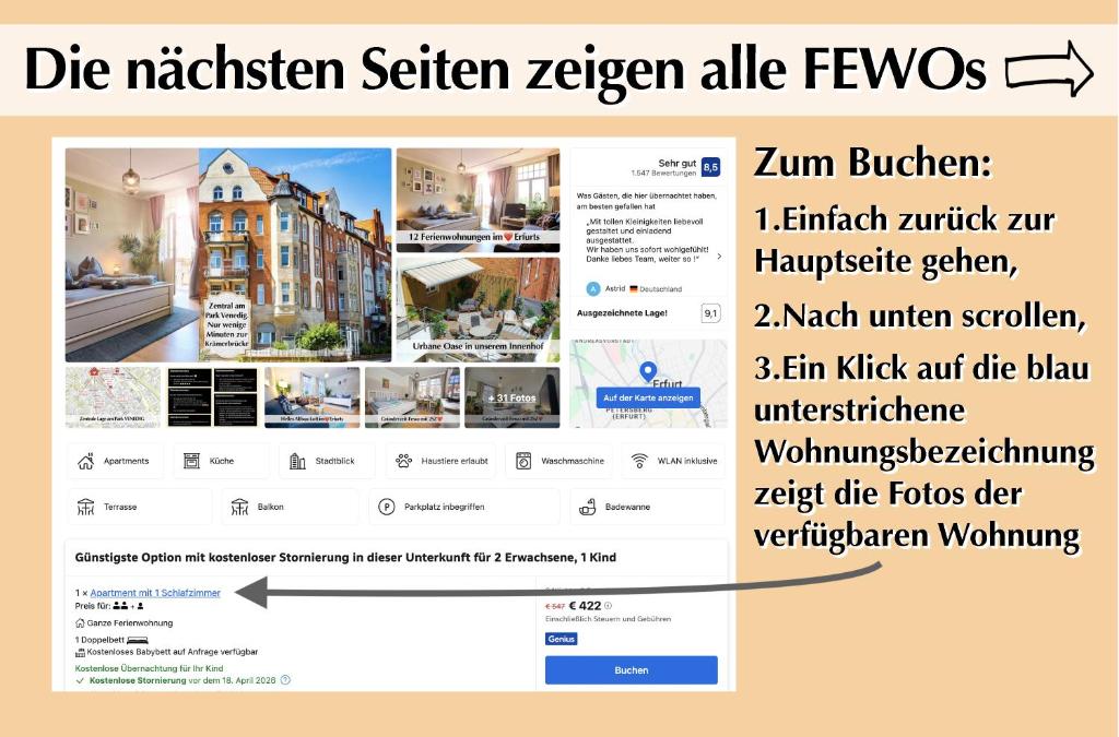 12 FEWOs im Jugendstilhaus mit Aufzug, großer Terrasse, Kingsize-Betten, 250Mbts WLAN, 55 Zoll Smart-TV - Nur ein kurzer Spaziergang durch den Park Venedig zur Krämerbrücke - Gaststätte im Haus 6