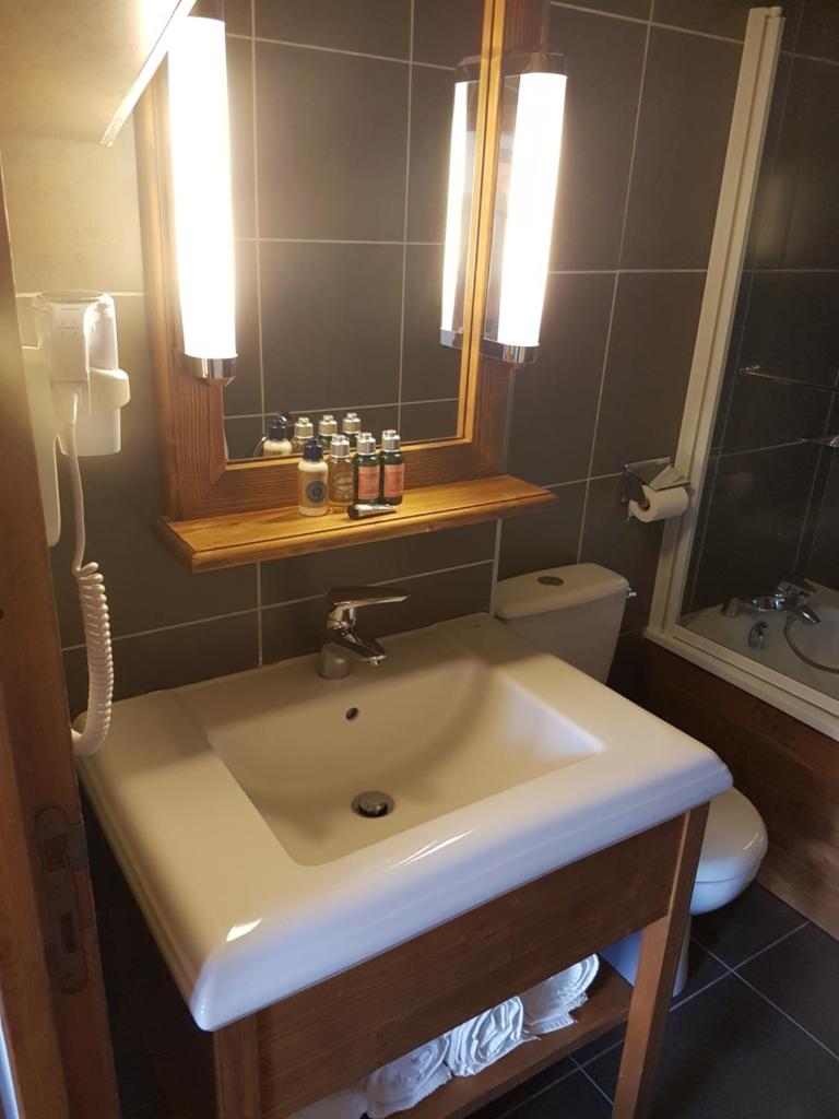 une salle de bain avec un lavabo et un miroir et des toilettes dans l'établissement Luxury Apartment MONTCHAVIN, à Montchavin